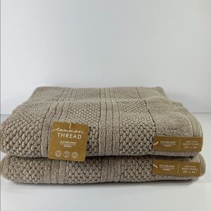 2 PC Common Thread Eco Melange BAMBOO Bath Towels Tan Oversized Zero Twist NEW